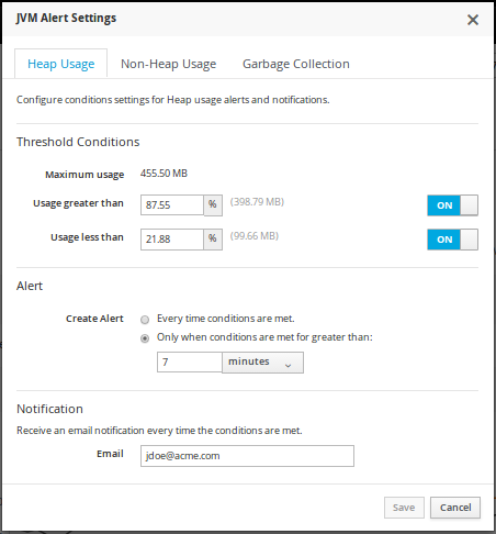 JVM Alert Settings for Heap Usage