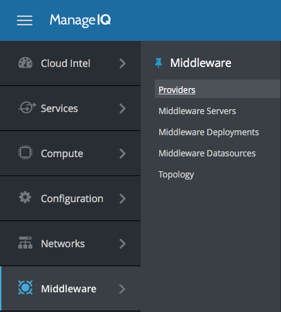 Menu in ManageIQ