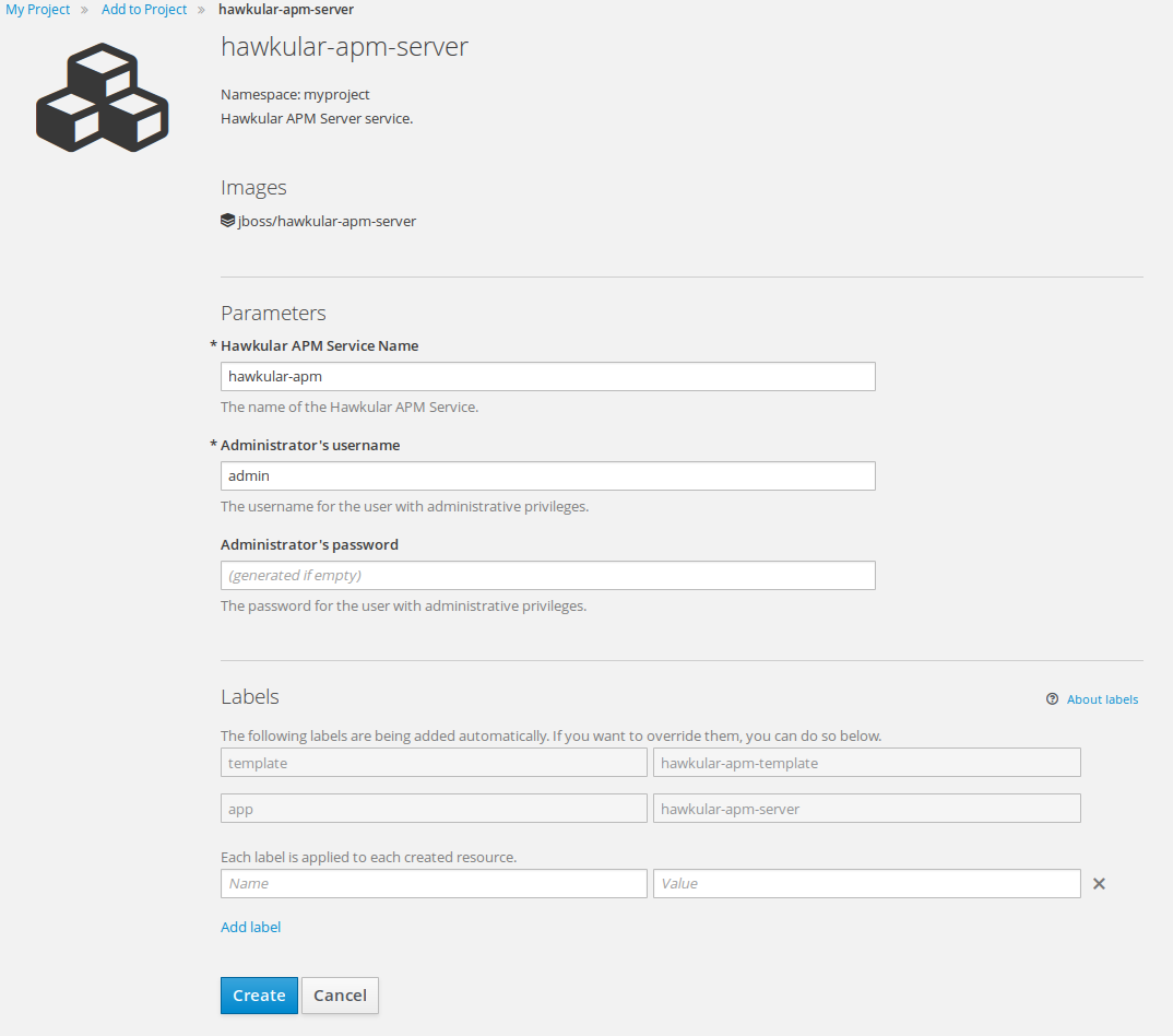 APM template on OpenShift