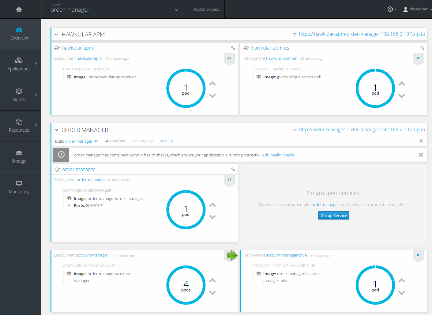 OpenShift with Blue/Green deployments for Account Manager